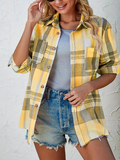 Mia | Dames oversized geruit flanellen overhemd met lange mouwen en knoopsluiting