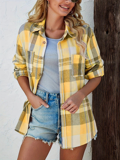 Mia | Dames oversized geruit flanellen overhemd met lange mouwen en knoopsluiting