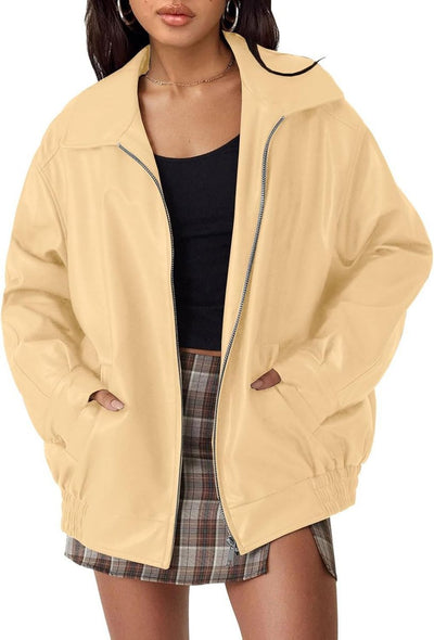 Lena | Oversized dames bomberjack van imitatieleer met rits