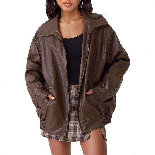 Lena | Oversized dames bomberjack van imitatieleer met rits