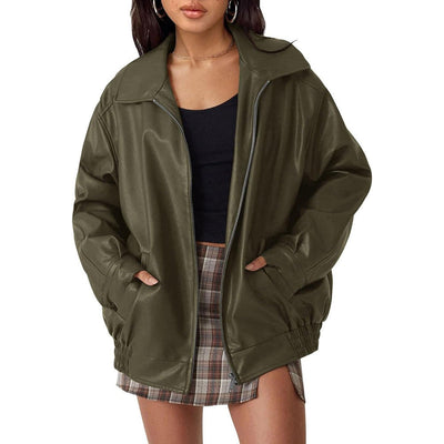 Lena | Oversized dames bomberjack van imitatieleer met rits