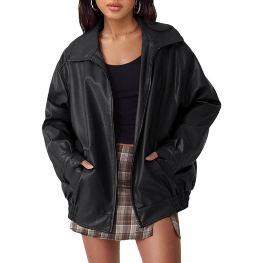 Lena | Oversized dames bomberjack van imitatieleer met rits