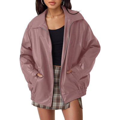 Lena | Oversized dames bomberjack van imitatieleer met rits