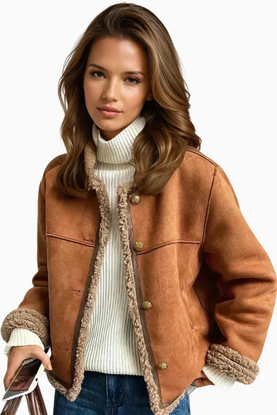 Luisa | Dames oversized jas van imitatieschapenvacht met knoopsluiting en sherpavoering
