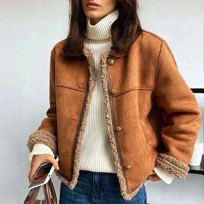 Luisa | Dames oversized jas van imitatieschapenvacht met knoopsluiting en sherpavoering