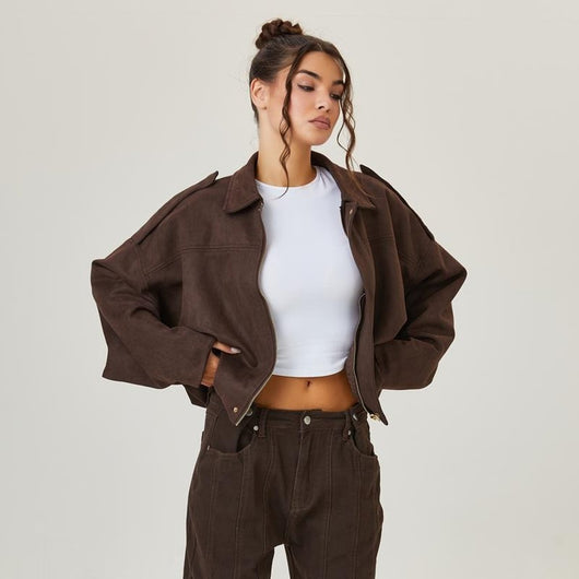 Emilia | Oversized kort dames bomberjack van imitatiesuède