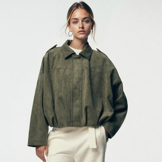 Emilia | Oversized kort dames bomberjack van imitatiesuède