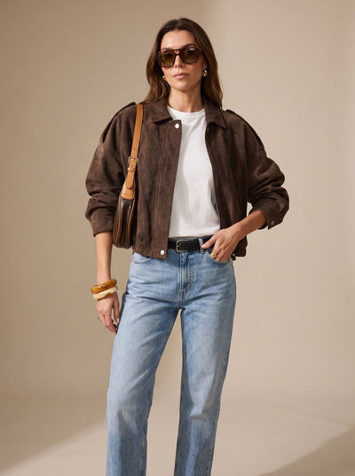 Lena | Dames oversized kort jack met rits en metalen knopen