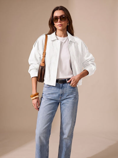 Lena | Dames oversized kort jack met rits en metalen knopen