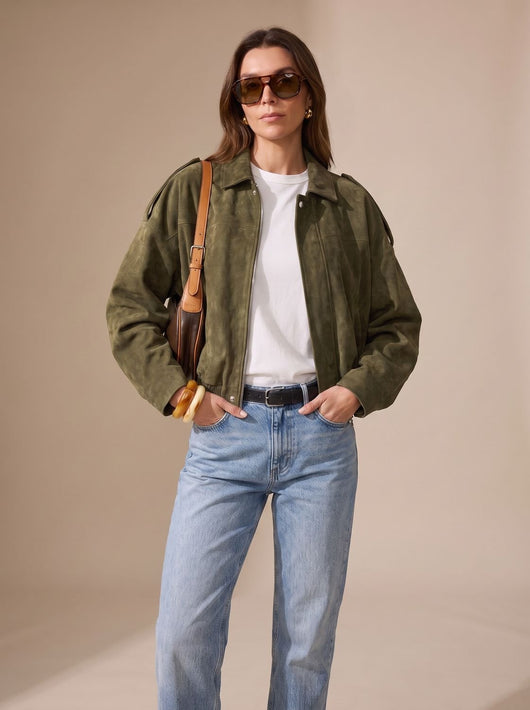 Lena | Dames oversized kort jack met rits en metalen knopen