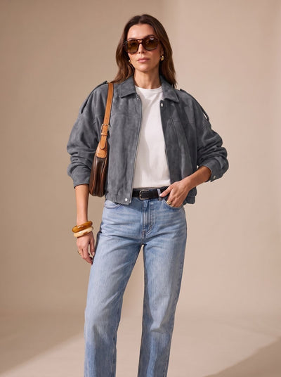 Lena | Dames oversized kort jack met rits en metalen knopen