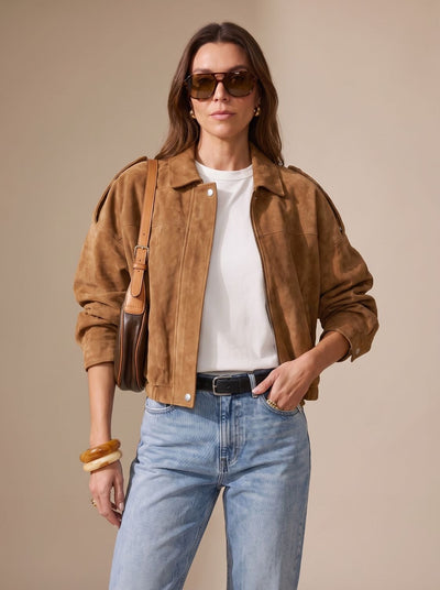 Lena | Dames oversized kort jack met rits en metalen knopen