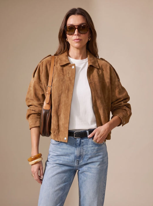 Lena | Dames oversized kort jack met rits en metalen knopen