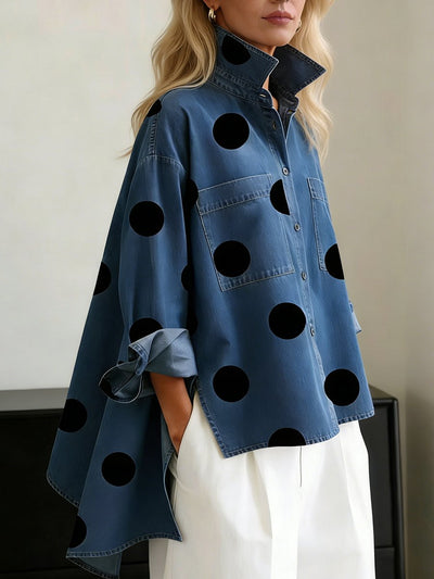 Clara | Dames oversized blouse met stippen en lange mouwen