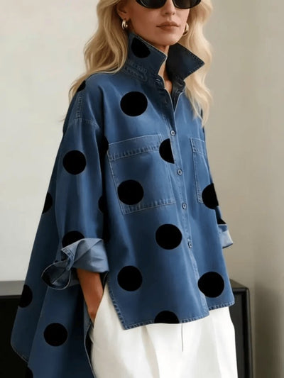 Clara | Dames oversized blouse met stippen en lange mouwen
