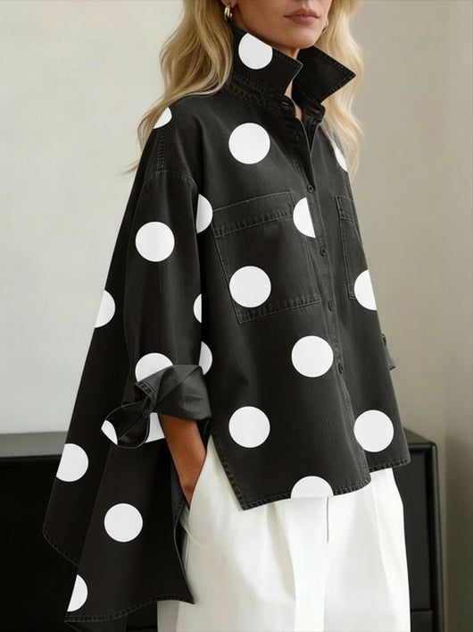 Clara | Dames oversized blouse met stippen en lange mouwen