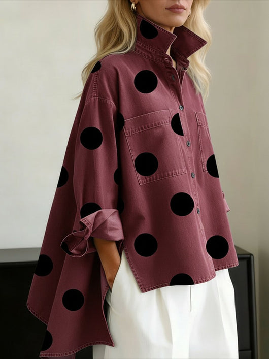 Clara | Dames oversized blouse met stippen en lange mouwen