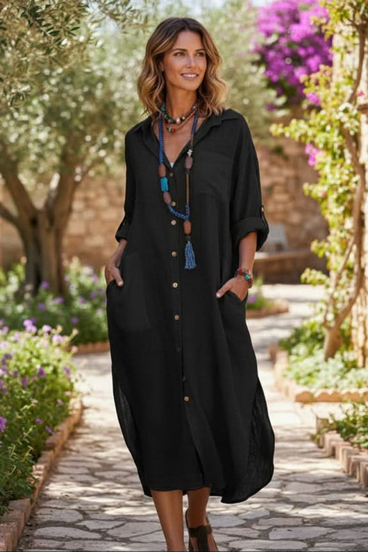 Sophie | Oversized dames midi zomerjurk met V-hals