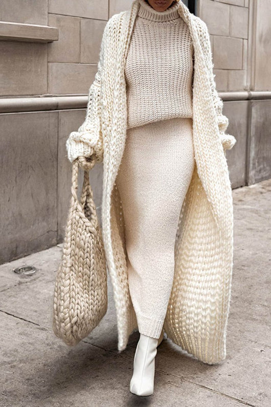 Hannah | Oversized lang open dames grofgebreid vest