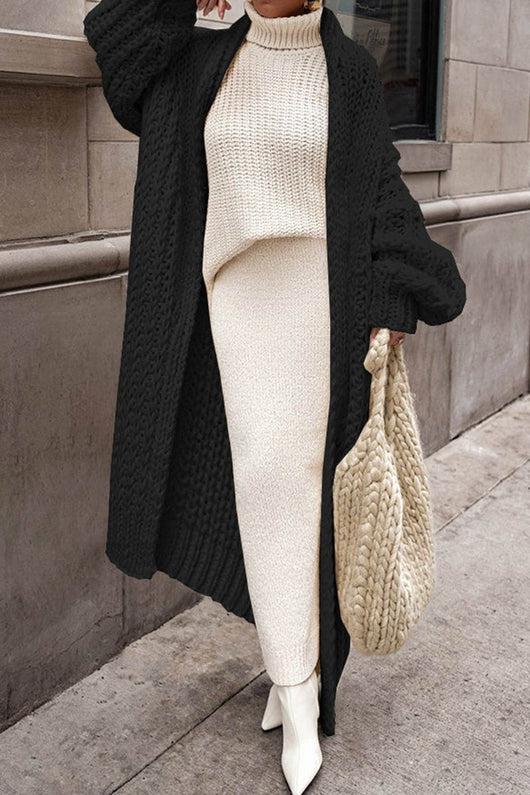 Hannah | Oversized lang open dames grofgebreid vest