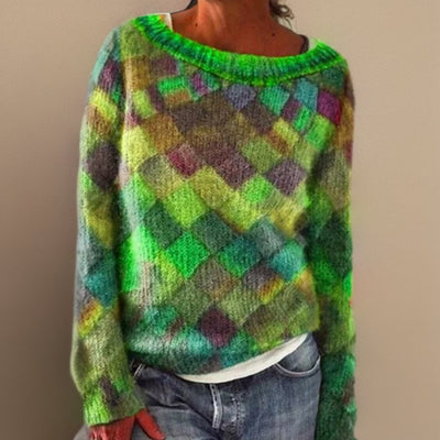 Nora | Oversized dames gebreide trui met ruitpatroon en losse snit