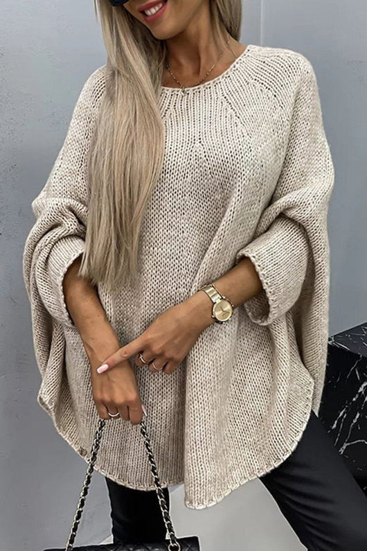 Mia | Oversized dames gebreide trui met ronde hals en vleermuismouwen