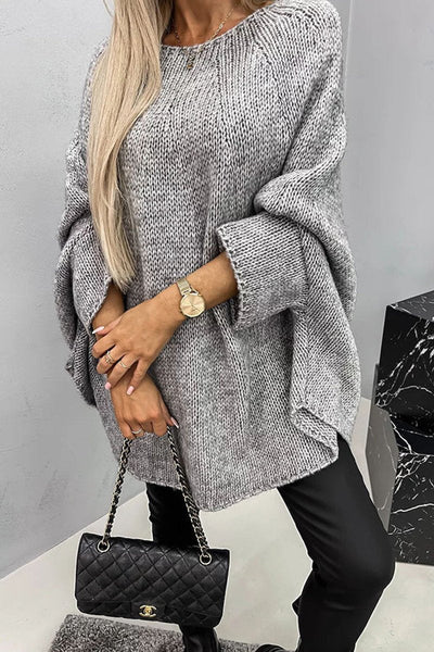 Mia | Oversized dames gebreide trui met ronde hals en vleermuismouwen