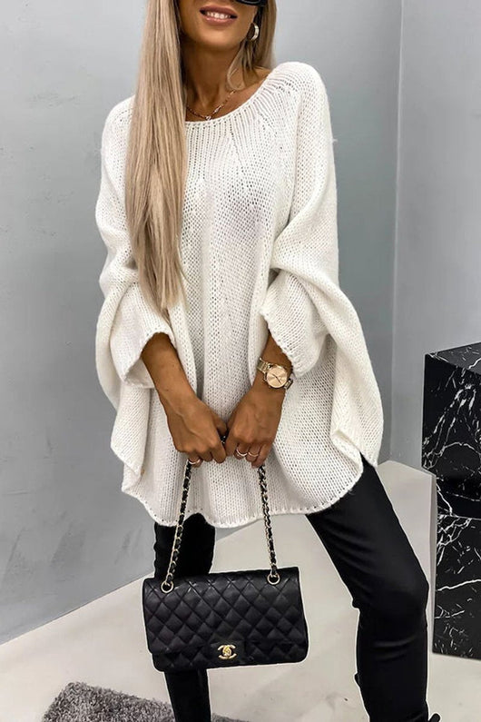 Mia | Oversized dames gebreide trui met ronde hals en vleermuismouwen