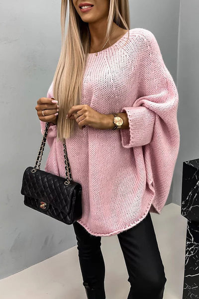 Mia | Oversized dames gebreide trui met ronde hals en vleermuismouwen