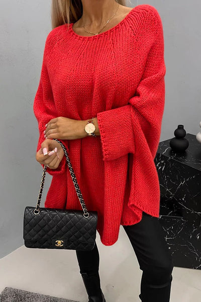 Mia | Oversized dames gebreide trui met ronde hals en vleermuismouwen