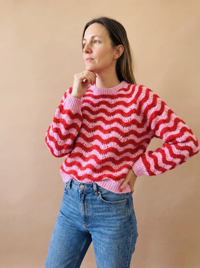 Hannah | Oversized dames gebreide trui met golfdessin en ronde hals