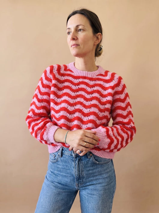 Hannah | Oversized dames gebreide trui met golfdessin en ronde hals