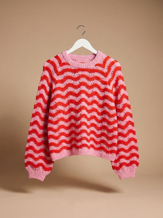 Hannah | Oversized dames gebreide trui met golfdessin en ronde hals
