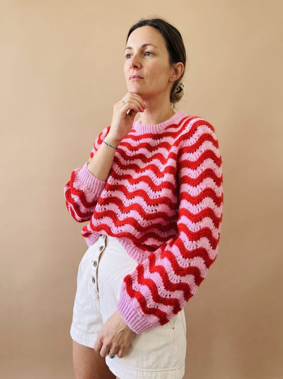Hannah | Oversized dames gebreide trui met golfdessin en ronde hals
