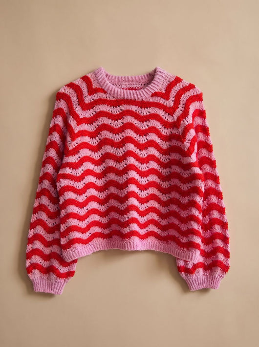 Hannah | Oversized dames gebreide trui met golfdessin en ronde hals