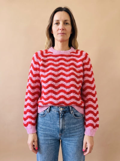 Hannah | Oversized dames gebreide trui met golfdessin en ronde hals