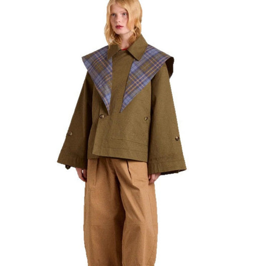 Charlotte | Oversized dames trenchcoat met geruite omslagkraag en dubbele knoopsluiting