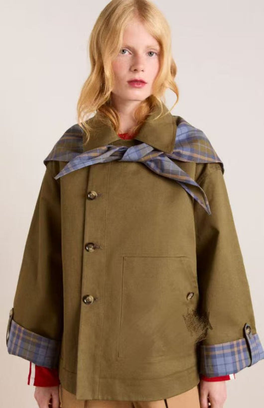 Charlotte | Oversized dames trenchcoat met geruite omslagkraag en dubbele knoopsluiting