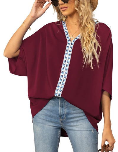 Luisa | Oversized dames tuniek met V-hals en geometrisch borduursel