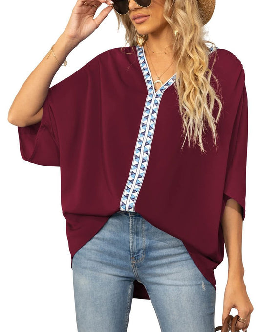 Luisa | Oversized dames tuniek met V-hals en geometrisch borduursel
