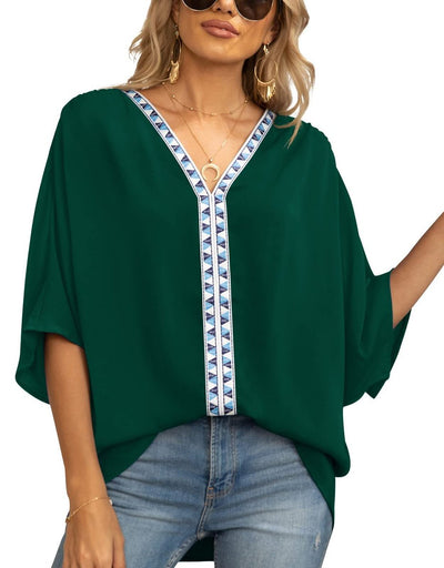 Luisa | Oversized dames tuniek met V-hals en geometrisch borduursel