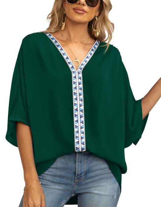 Luisa | Oversized dames tuniek met V-hals en geometrisch borduursel