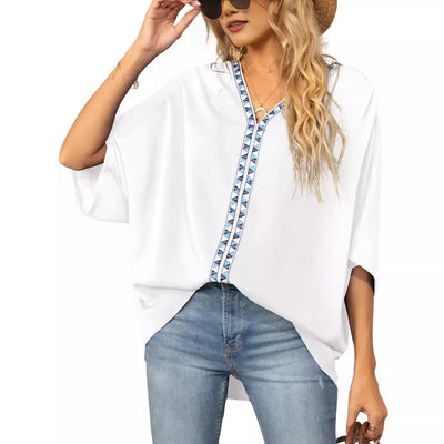 Luisa | Oversized dames tuniek met V-hals en geometrisch borduursel