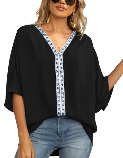 Luisa | Oversized dames tuniek met V-hals en geometrisch borduursel