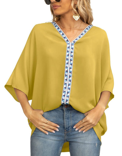 Luisa | Oversized dames tuniek met V-hals en geometrisch borduursel