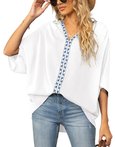 Luisa | Oversized dames tuniek met V-hals en geometrisch borduursel