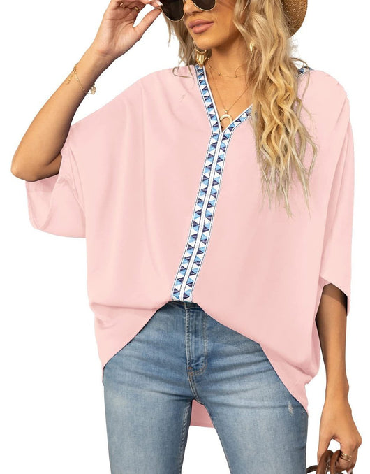 Luisa | Oversized dames tuniek met V-hals en geometrisch borduursel