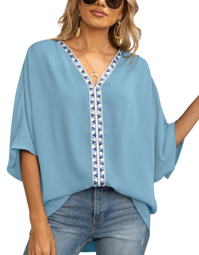 Luisa | Oversized dames tuniek met V-hals en geometrisch borduursel