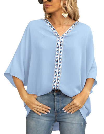 Luisa | Oversized dames tuniek met V-hals en geometrisch borduursel