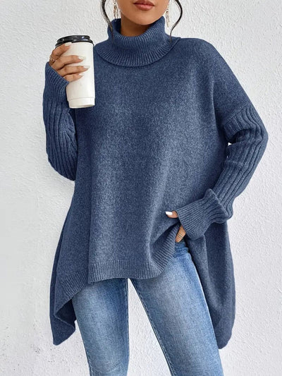 Greta | Oversized dames coltrui met geribde col en verlengde zoom